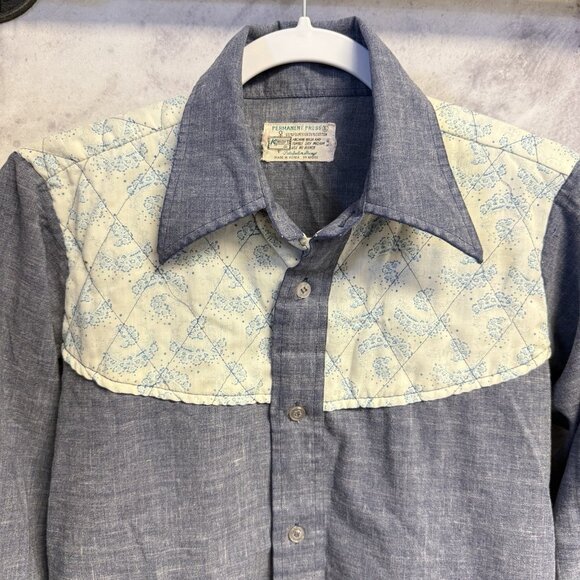 Vintage 70s Kmart Permanent Press Button Up Shirt Womens 18x23 Blue - Picture 3 of 13